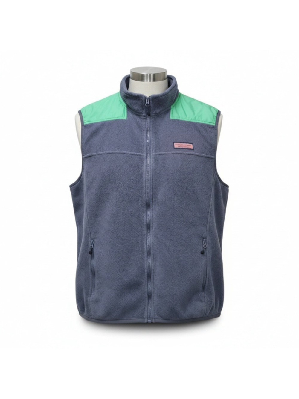 Vineyard Vines Slate Gray Green Fleece Vest Full-Zip Stand-Up Collar Vest Large